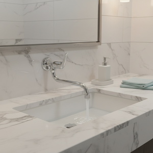 Robinet de lavabo moderne en laiton sans plomb, à montage sur pont, entraxe 4 pouces, monocommande, débit régulé, finition anti-rayures, eau chaude/froide - Product Image 2