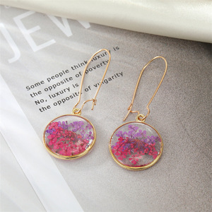 Pendientes redondos de resina con flores secas estilo bohemio vintage para mujer, pendientes colgantes creativos y coloridos con flores preservadas eternas, minimalistas - Product Image 4