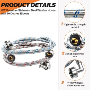 Hot Bán 4ft Màu Đỏ Và Màu Xanh (2 Gói) Burst Bằng Chứng Nóng Và Nước Lạnh Thép Không Gỉ Máy Giặt Đầu vào <span class=keywords><strong>Hose</strong></span> - Product Image 2