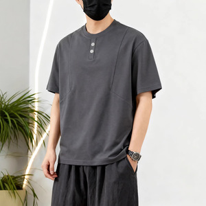 T-shirt à manches courtes pour homme, couleur café, col rond, style coréen, décontracté, haut d'été, tissu antibactérien, coupe pour adolescent - Product Image 2