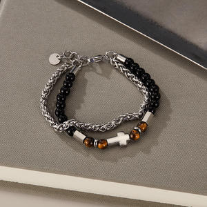 हॉट सेलिंग ट्रेंडी पुरुषों की स्टेनलेस स्टील बॉल डबल लेयर क्रॉस ब्रेसलेट के साथ व्यक्तिगत हिप हॉप गहने उपहार - Product Image 6