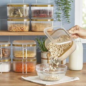 Premium Airtight Ribbed PP Material Foldable Square Multifunction Food Storage Containers Gold Lid Stackable Kitchen Pantry <b>Jars</b> - Product Image 2