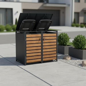 Steel Square Standing Outdoor Lockable <strong>Wheelie</strong> Trash Can Rolling Cover 120L Eco-Friendly 2 <strong>Bin</strong> Office Garden <strong>Storage</strong> - Product Image 1