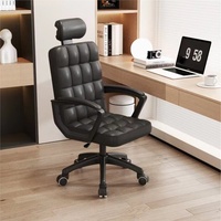 Chaise d'ordinateur pour usage domestique, longue assise, en cuir PU, cadre en bois, design moderne minimaliste, ergonomique, avec appuie-tête réglable en hauteur, pour bureau