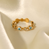 Mignon or 18 carats en acier inoxydable zircon cubique bleu mauvais yeux bague réglable ouverture mauvais œil anneaux sans ternissement pour les femmes