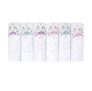 Mouchoirs en coton pur brodés de fleurs pour femmes et jeunes filles, avec des breloques papillon en dentelle - Product Image 1