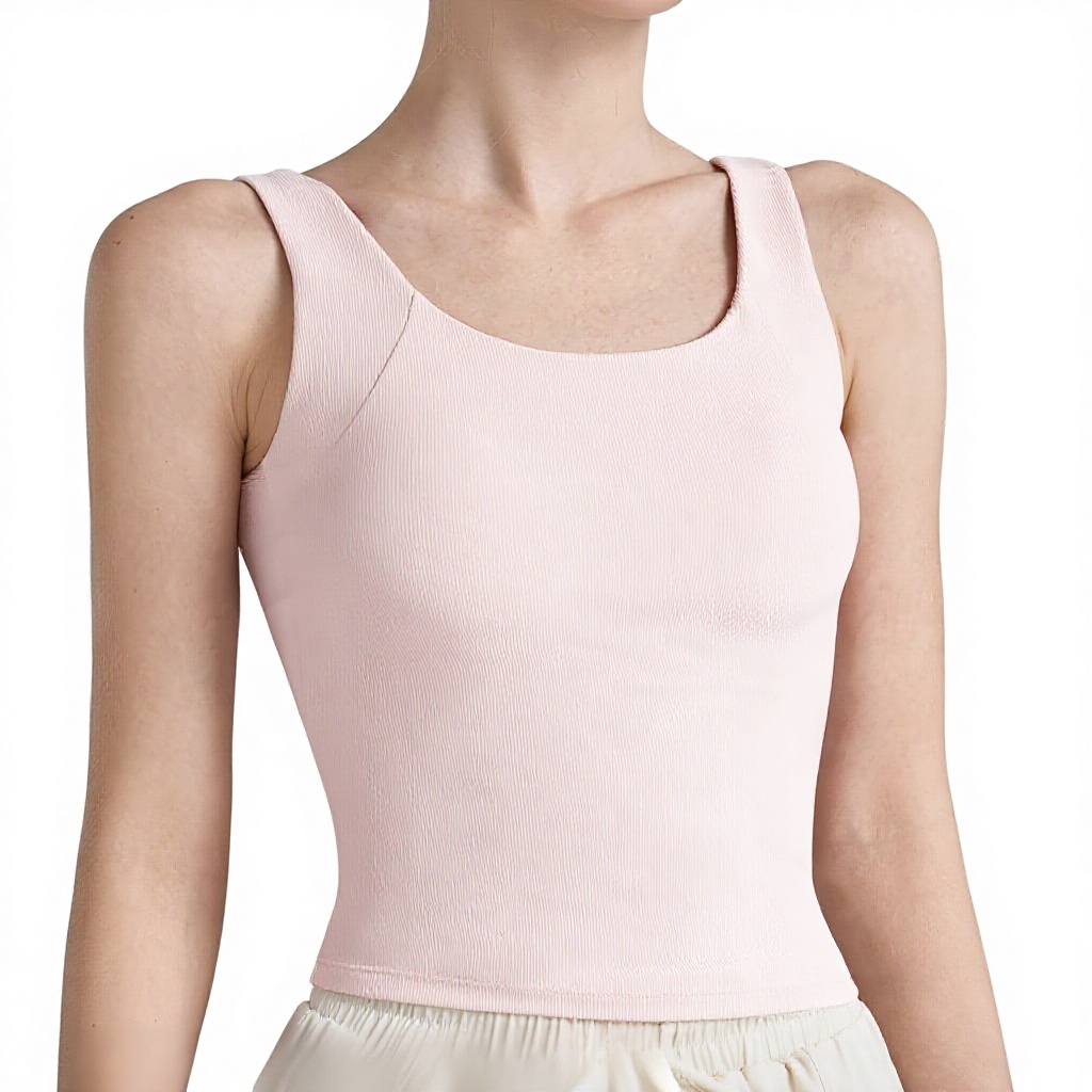 High-intensity Threaded Breathable Spandex/Nylon Sports Vest Women's Fixed Cup U-neck Autumn Yoga Fitness Top Outerwear