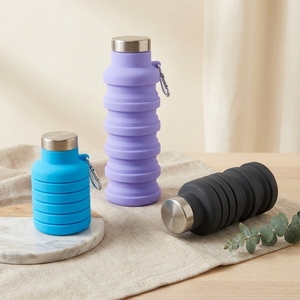 Wholesale Custom Silicone Collapsible Water <b>Bottle</b> Reusable BPA Free Leak Proof Sports Travel Drinkware 500ml - Product Image 5