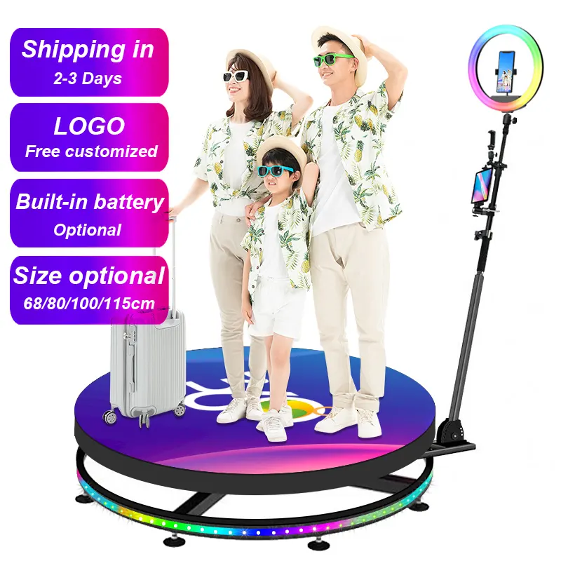 Custom mini spinning camera 115cm stand Photo Booth led light tempered glass 360 photo booth for party event wedding supplies