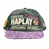 Casquette de baseball vintage bicolore en coton délavé effet monkey spray, non structurée, 5 panneaux, avec logo personnalisé et effet délavé vieilli