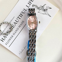 Jam Tangan Wanita Oval Kecil Sederhana dengan Tali Stainless Steel untuk Pelajar Wanita, Elegan Minimalis, Laris Manis