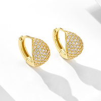 Boucles d'oreilles créoles fines en argent sterling S925 micro-serties de zircone, style géométrique, plaqué or 14K et rhodium, idéales pour un cadeau