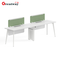 Poste de travail linéaire moderne pour 2 personnes, bureau modulaire pour employés avec cloison de séparation et structure en acier