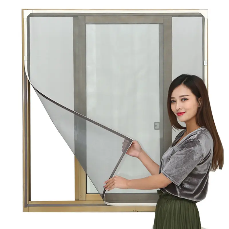 Magnetic Window Screen Adjustable DIY Window Net Fiberglass Fine Mesh Screen Protector White Window Frames With Grey Mesh