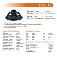 Système de haut-parleurs de ligne active pour extérieur bQP15-036, enceintes 15 pouces, équipement audio, bobine vocale 75 mm, subwoofer passif, système de sonorisation.