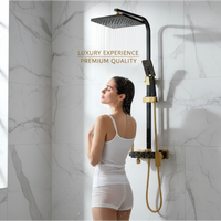 Système de douche complet en acier inoxydable brossé noir, design moderne, pour appartement, avec mitigeur bain/ douche chaud/froid et fonction pluie