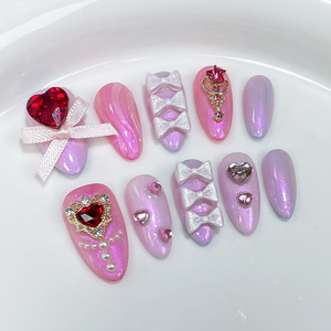 <span class=keywords><strong>Uñas</strong></span> Postizas <span class=keywords><strong>de</strong></span> Lujo con Diseño <span class=keywords><strong>de</strong></span> Almendras, Color Rosa y Negro con Estampado <span class=keywords><strong>de</strong></span> Vaca, Adornadas con Láminas Metálicas Doradas, Cuentas <span class=keywords><strong>de</strong></span> Cristal y Cruz, Reutilizables y Hechas a Mano - Product Image 6