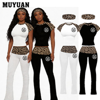 Ensemble 2 pièces printemps pour femme, coupe longue et ajustée, manches courtes, imprimé guépard, pantalon de yoga en Spandex/Coton avec bandeau, respirant