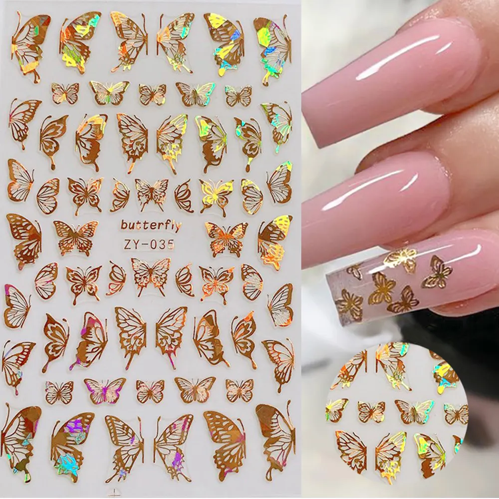 3D Butterfly Nail Art Stickers Adhesive Sliders Colorful Nail Transfer Decals Foils Wraps Nail Decorations Laser