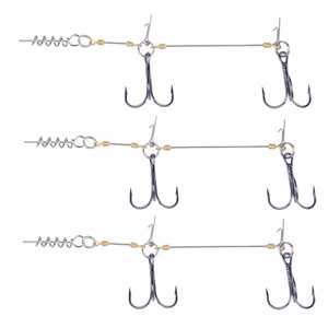 Hameçon triple avec verrouillage à ressort pour appât souple, hameçon de pêche barbelé non lesté, connecteur à vis pour montage de hameçon. - Product Image 1