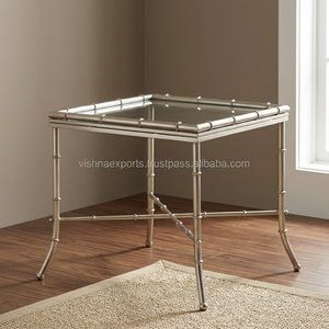 Table basse élégante et moderne en fer avec grand plateau en verre, design éco-responsable, mobilier de restaurant à structure fixe - Product Image 2