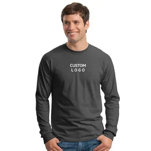 Individuelles Logo Druck Lange Hülse O Neck T-shirt Casual Leere 100% Baumwolle Großhandel T Shirts Für Männer