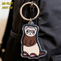 Porte-clés en acrylique ferret debout mignon, corps marron et crème avec pattes roses, breloque transparente double face, accessoire amusant pour les amoureux des animaux