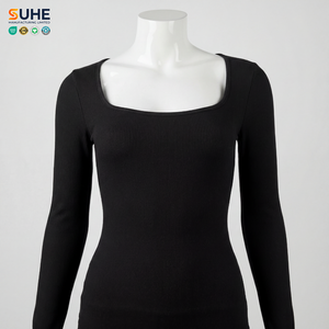 Robe longue moulante côtelée vintage pour femme SUHE en modal et élasthanne, col carré, manches longues, coupe ajustée, en stock, personnalisable avec marque privée - Product Image 6