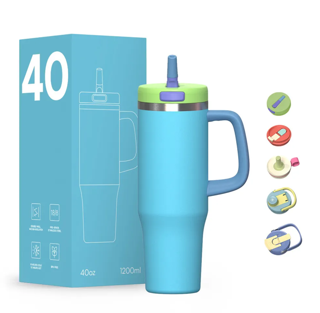 ถ้วยมีฝาแบบกระเด้งสีฟ้าอ่อนสำหรับรถยนต์