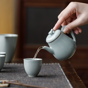 Guanlan Sky Blue Ru Kiln Ceramic Teapot Round With Lid Home Use Kung Fu <b>Tea</b> <b>Set</b> - Product Image 3