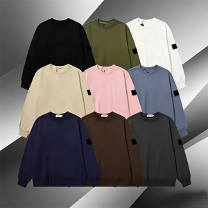 <span class=keywords><strong>Sudadera</strong></span> clásica de color liso con cuello, insignias, estilo idéntico para parejas, versión oversize, manga larga, algodón polar para otoño - Product Image 1