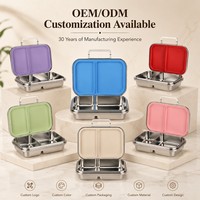Boîte à bento portable mignonne en acier inoxydable 304 et silicone, 2 compartiments, étanche, compatible micro-ondes, chauffable, sans BPA, pour aliments pour nouveau-nés