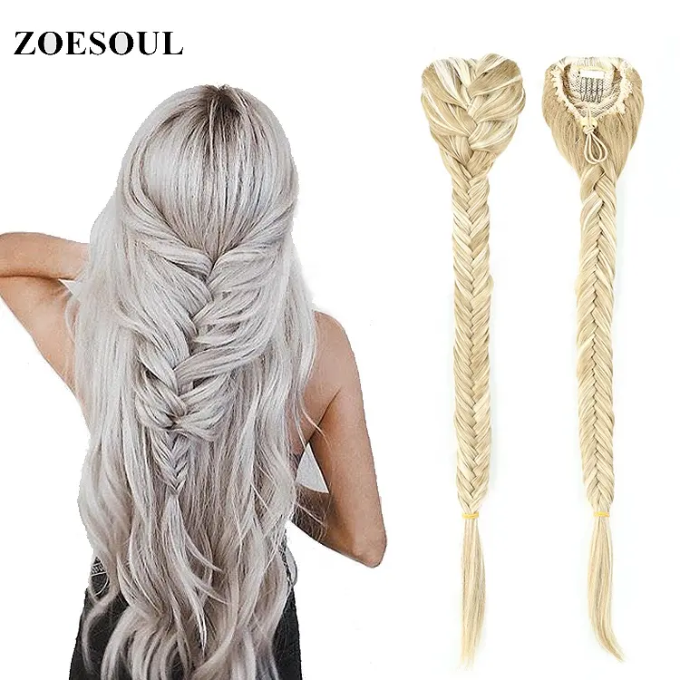 Clip On Drawstring Synthetic Braided Fishtail Ponytail Hairpiece For Hair Extension