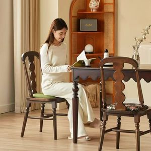 Chaise de salle à manger en bois massif rétro vintage française, rembourrée - Product Image 3