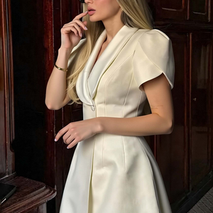 Nuovo Abito Estivo da <span class=keywords><strong>Donna</strong></span> per Feste, Elegante Vestito a Maniche Corte con Vita Alta e Linea ad A, Mini Abito Aderente alla Moda con Un Bottone - Product Image 3