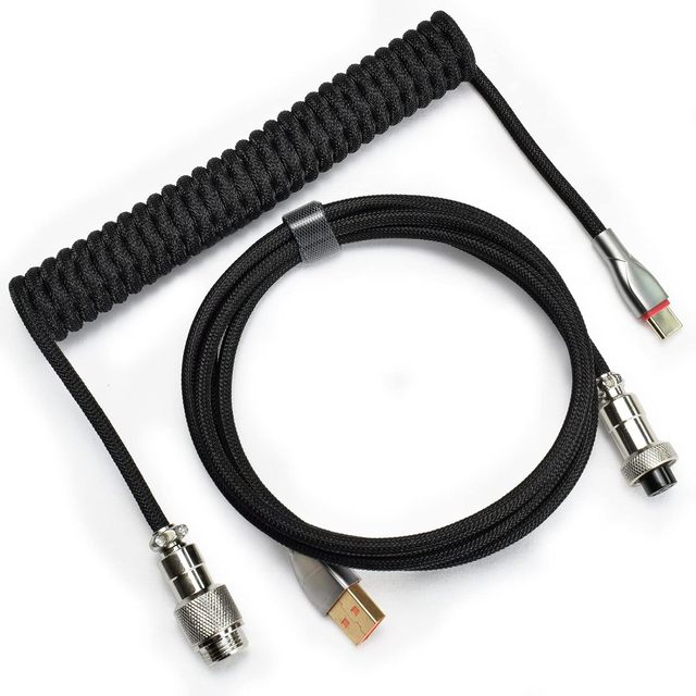 Braided Keyboard Cables 1.5m Coiled Type-C to USB a with Detachable Aviator Connector.for Gaming Keyboard/Tablet
