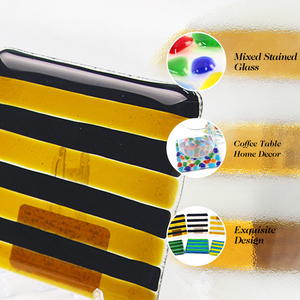 Coasters for Drinks Handmade Glass 4 Inch <b>Square</b> Dual Tone Color Striped Design Non-Slip for Coffee <b>Table</b> Home <b>Bar</b> Décor Gift - Product Image 2