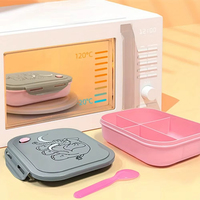 Joli Ensemble Boîte à Lunch Scolaire 400ml, Bento Micro-Ondes Anti-Fuite avec Couvercles Chauffables en Plastique Alimentaire, 2 Compartiments pour Enfants