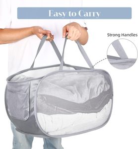 Meilleure vente maille pliable Pop up paniers à <span class=keywords><strong>linge</strong></span> <span class=keywords><strong>salle</strong></span> <span class=keywords><strong>de</strong></span> <span class=keywords><strong>bain</strong></span> empilable vêtements sales organisateur poche latérale poignées Style stockage - Product Image 6