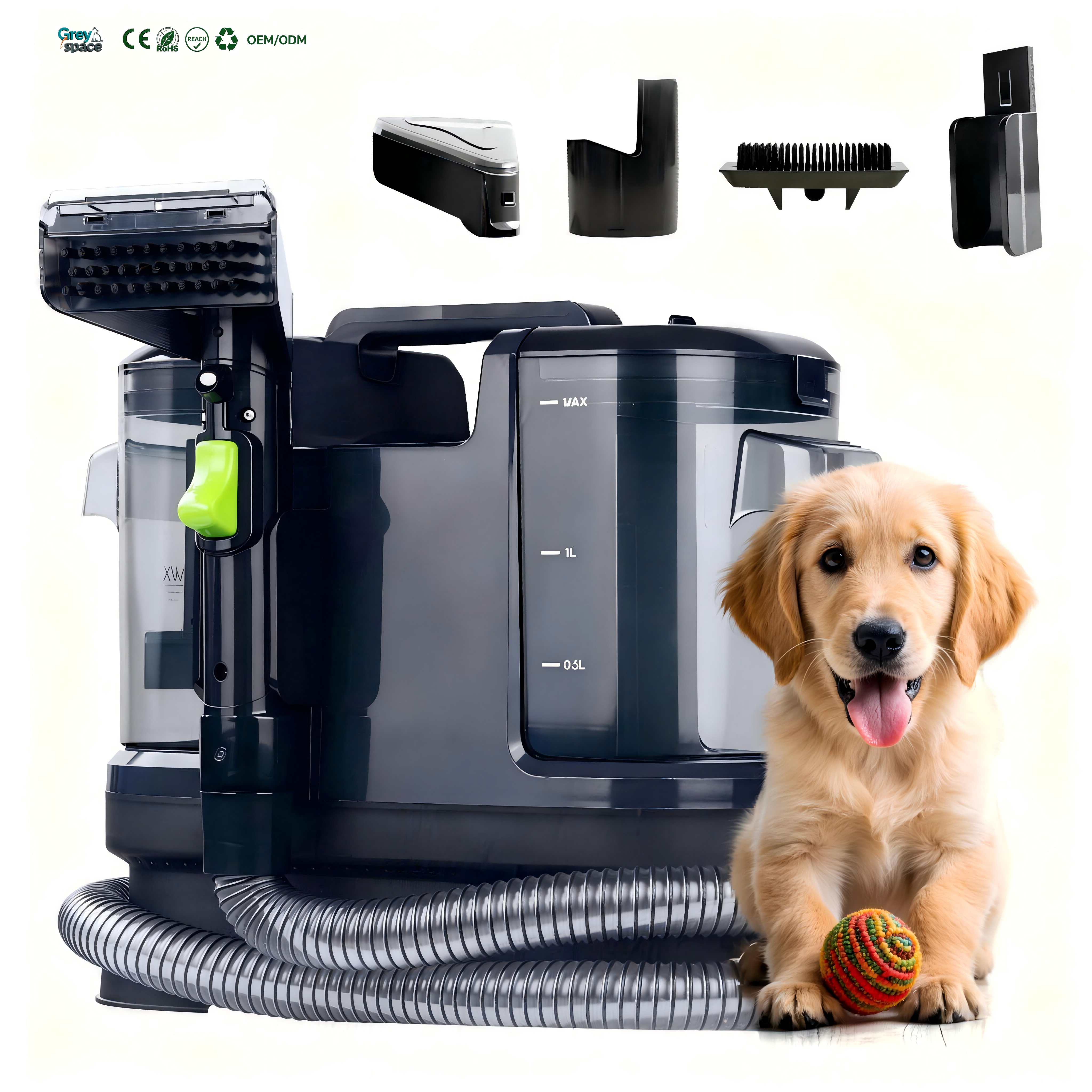 Portable 3-in-1 Pet Spot Cleaner Machine, Spray Brush &amp; Powerful Suction Carpet Cleaner for Sofa, Car Seats, Upholstery, Rugs &amp; Stain Removal