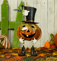 Décoration de jardin Halloween : Chapeau de sorcier, citrouille, faucille ensanglantée en métal, thème crèche abandonnée, avec gravure « Récolte d'horreur »
