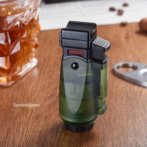 Briquet à cigares à quatre jets de flamme bleue avec réservoir transparent rechargeable au butane pour cigares, vente en gros directe d'usine avec logo personnalisé - Product Image 2