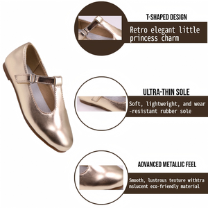 Zapatos Planos con Tira en T Dorados de Moda para Mujer, Fabricados en Fábrica, al por Mayor, Ligeros, Impermeables, Antideslizantes, para Bodas y Uso en Exteriores - Product Image 1