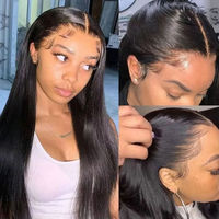 Perruque droite sans colle 100 % cheveux humains Remy, densité 200 %, longue, avec dentelle frontale transparente pour femmes