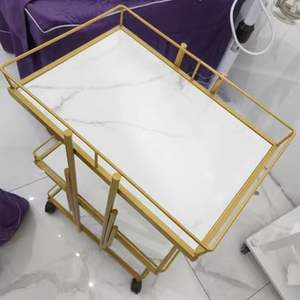 Carrito de Belleza Dorado para Salón con Ruedas Bloqueables, Carrito de Tres Niveles para Manicura y Pedicura, Nuevo Carrito de Maquillaje para Salón, Adecuado - Product Image 3