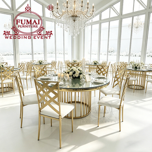 Meubles d'hôtel modernes, tables rondes à plateau en verre et base en acier inoxydable pour événements et banquets en plein air - Product Image 6