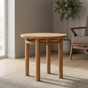 Table d'appoint ronde scandinave en teck massif écologique avec base cylindrique pour villa et hôtel - Product Image 3