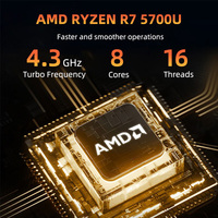 Mini PC puissant AMD Ryzen 7 5700U, 8 cœurs, 16 threads, ordinateur de bureau, double 4K HD, DDR4, NVMe SSD, WiFi6, BT, Win11, PC professionnel