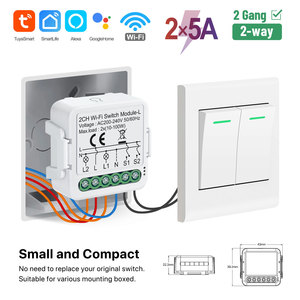 Módulo de Interruptor Inteligente Wifi Tuya de 2 Canales, Sin Necesidad de Cable Neutro, 100-240V, Mini Interruptor de Luz, Compatible con Alexa y <span class=keywords><strong>Google</strong></span> <span class=keywords><strong>Home</strong></span> PST-S02-L - Product Image 2