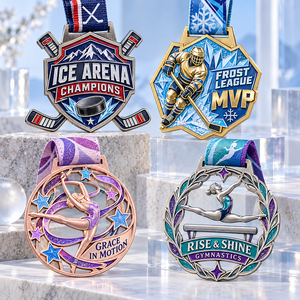Médailles de compétition personnalisées pour le hockey sur glace et la gymnastique avec des motifs métalliques en relief et des rubans personnalisés pour les récompenses des tournois - Product Image 1